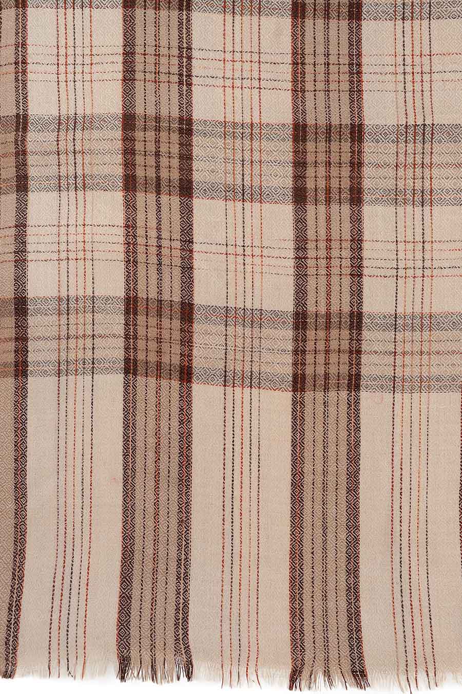 Beige Self Textured Check Fine Wool Shawl