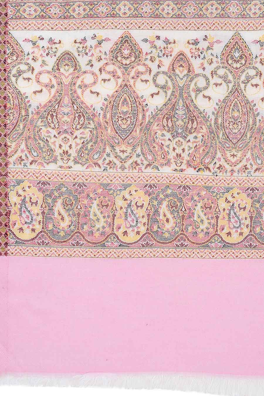 Pink Self textured Paisley Border Fine Wool Shawl