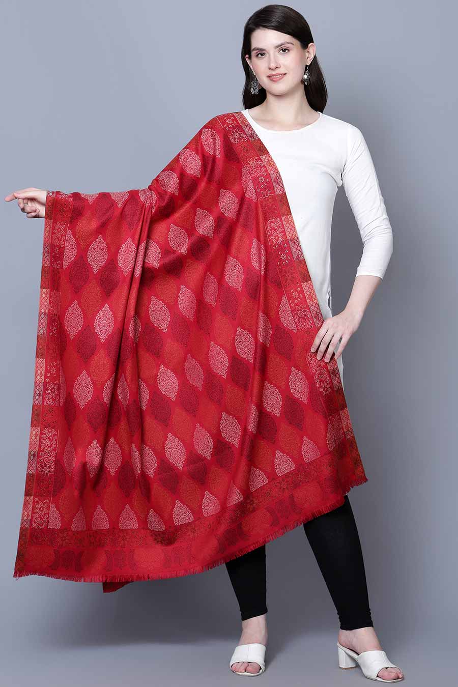 Red Jamawar Jaal Fine Wool Kashmiri Shawl