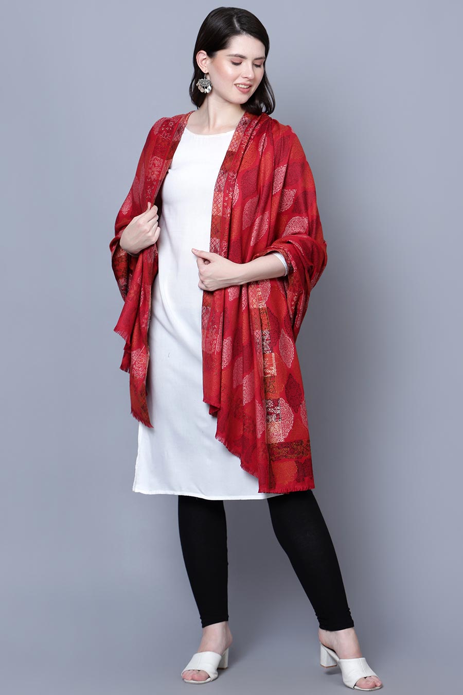 Red Jamawar Jaal Fine Wool Kashmiri Shawl