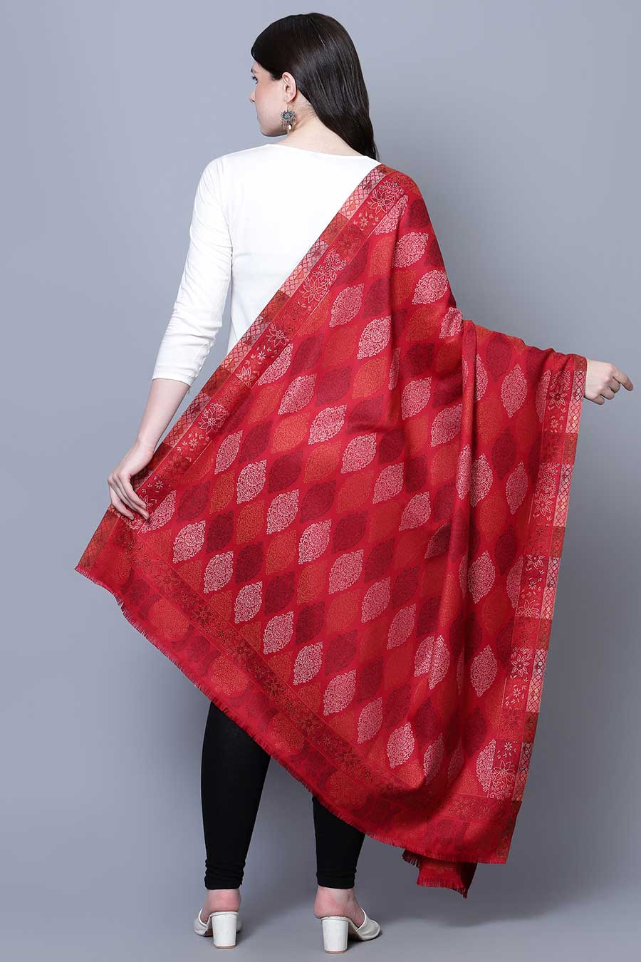 Red Jamawar Jaal Fine Wool Kashmiri Shawl