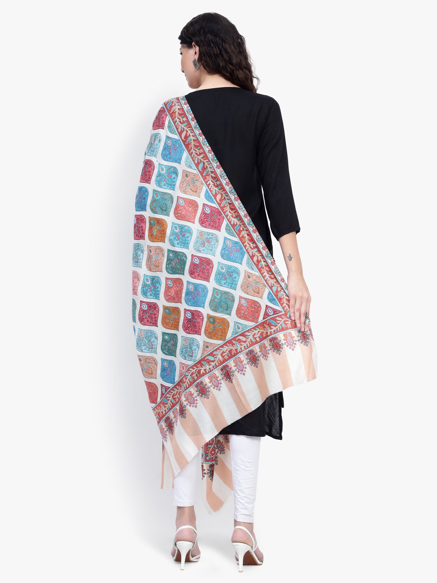 Multicolour Kalamkari Jaal Fine Wool Luxury Shawl