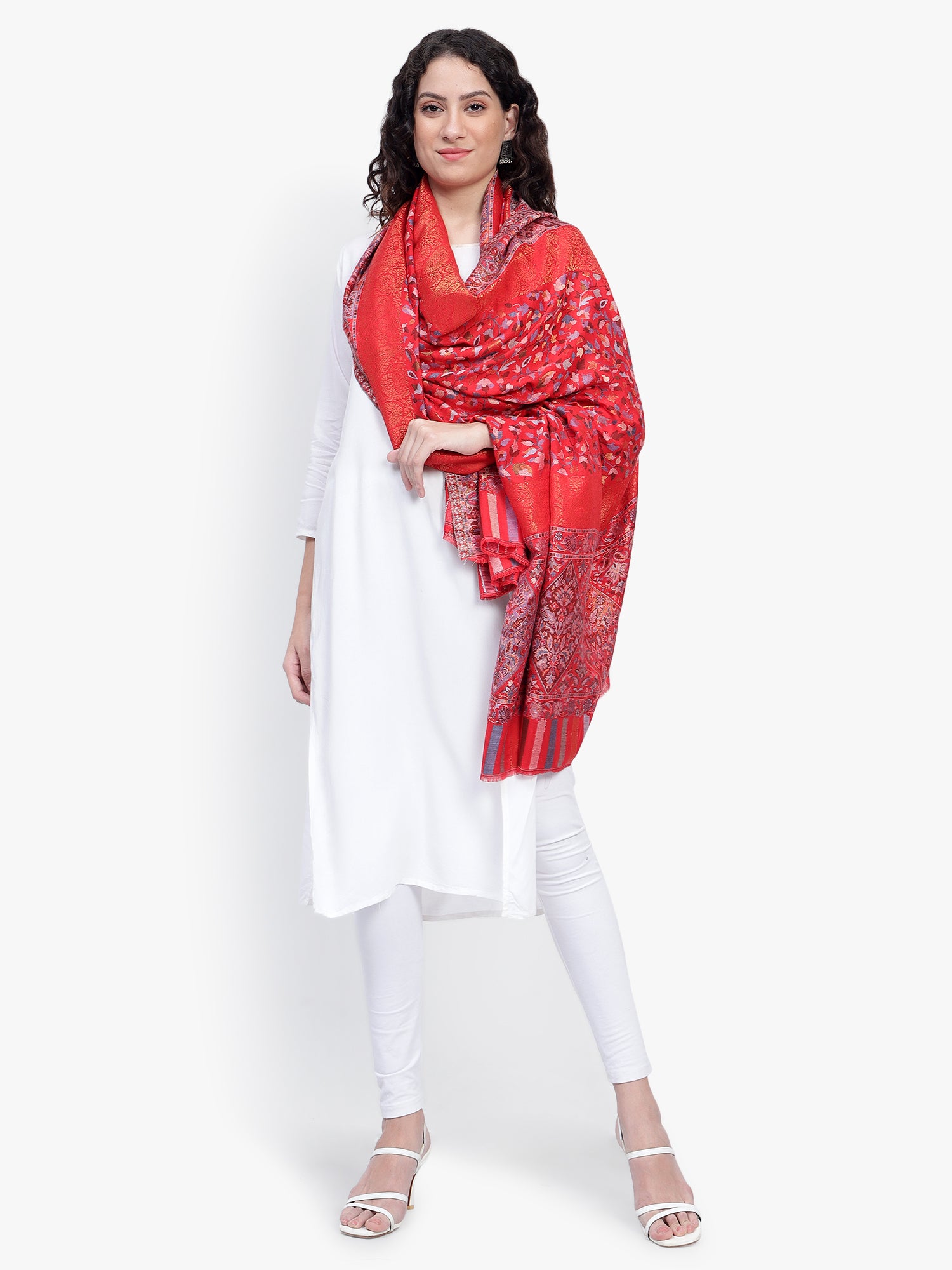 Red Kaani Jaal Fine Wool Shawl