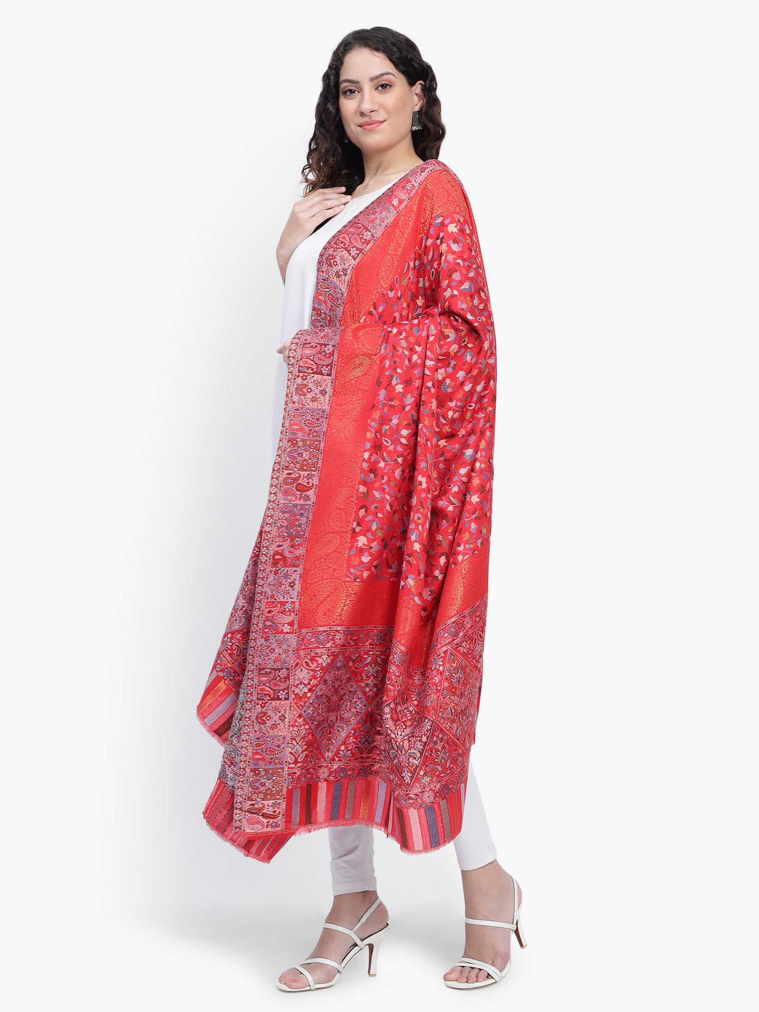 Red Kaani Jaal Fine Wool Shawl
