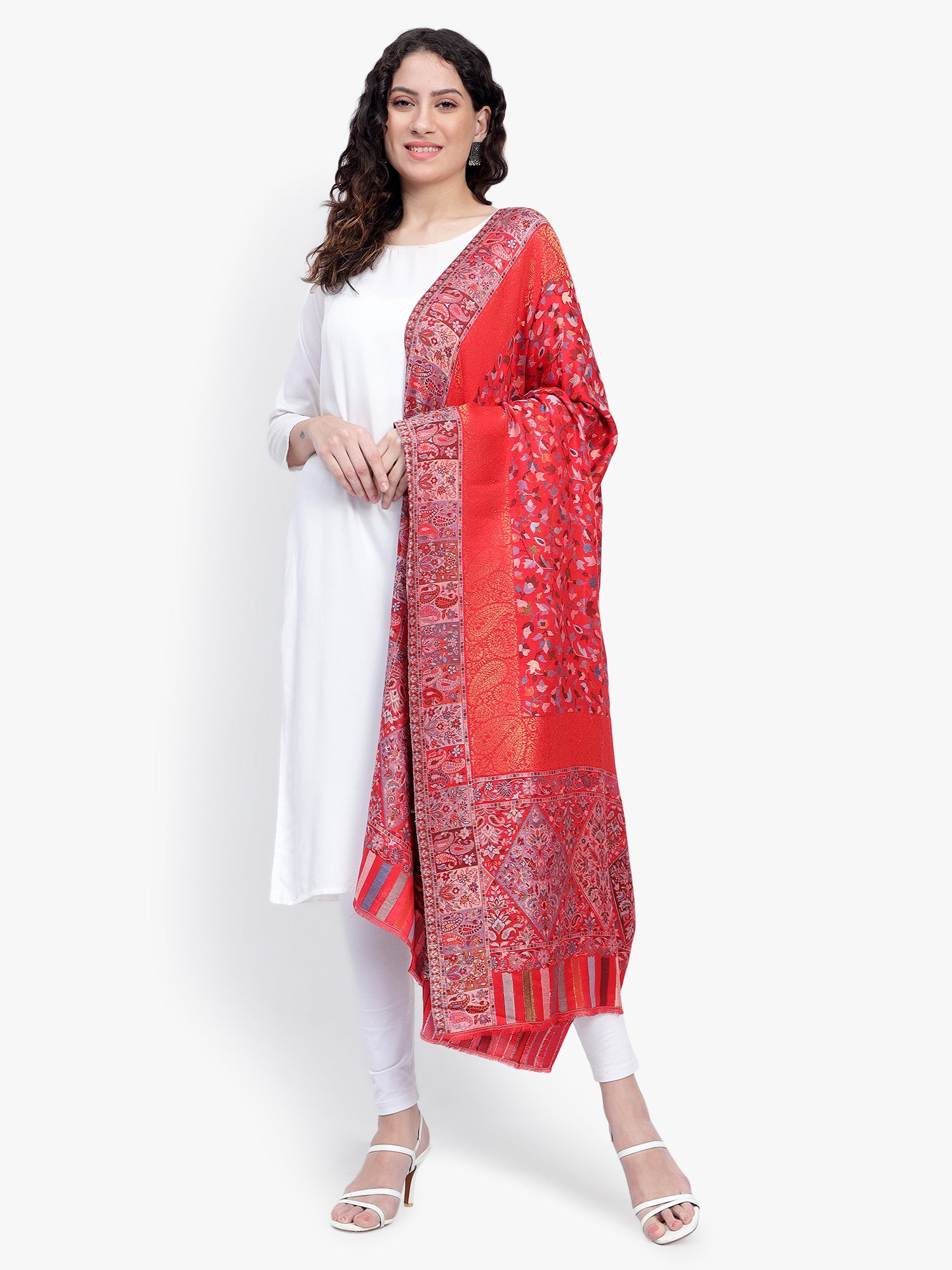 Red Kaani Jaal Fine Wool Shawl