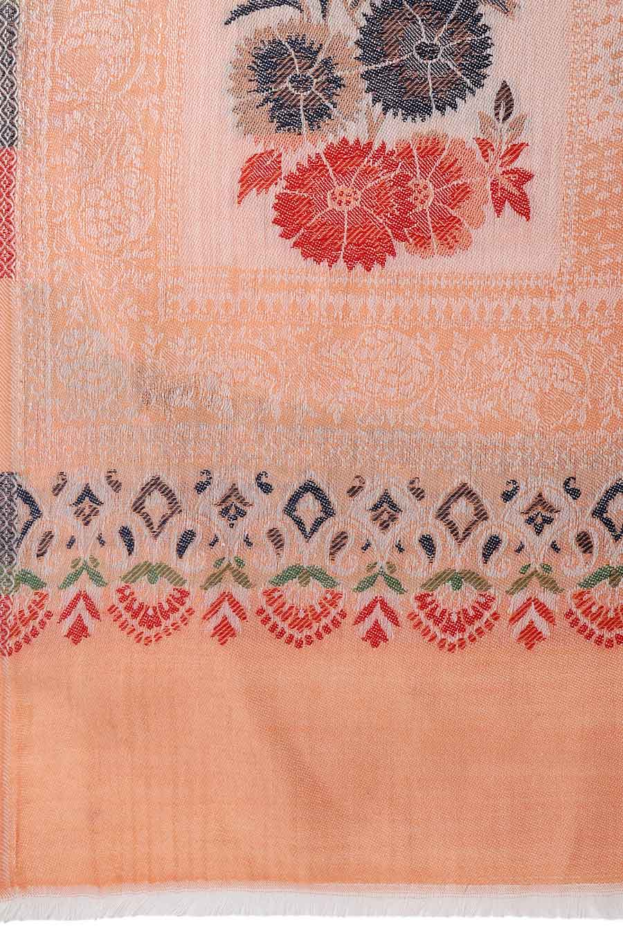 Peach Floral Fine Wool Shawl