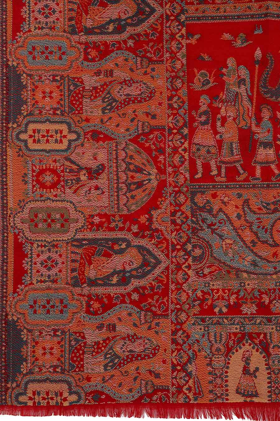 Red Mughal Darbar Fine Wool Shawl