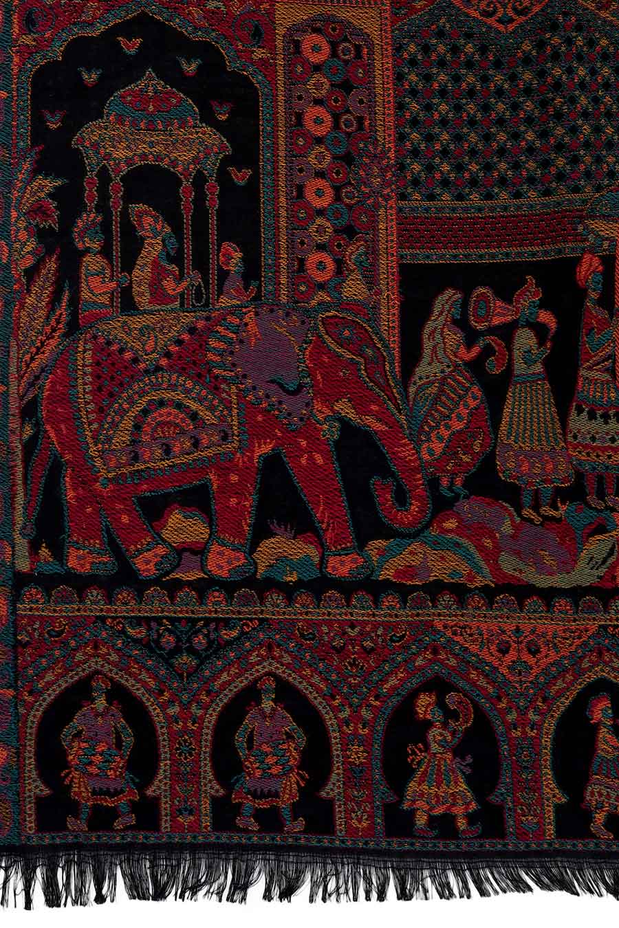 Black Mughal Darbar Fine Wool Shawl