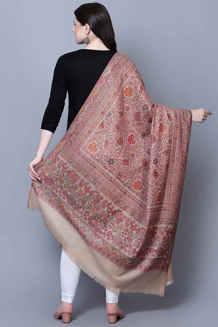 Beige Jamawar Jaal Fine Wool Kashmiri Shawl
