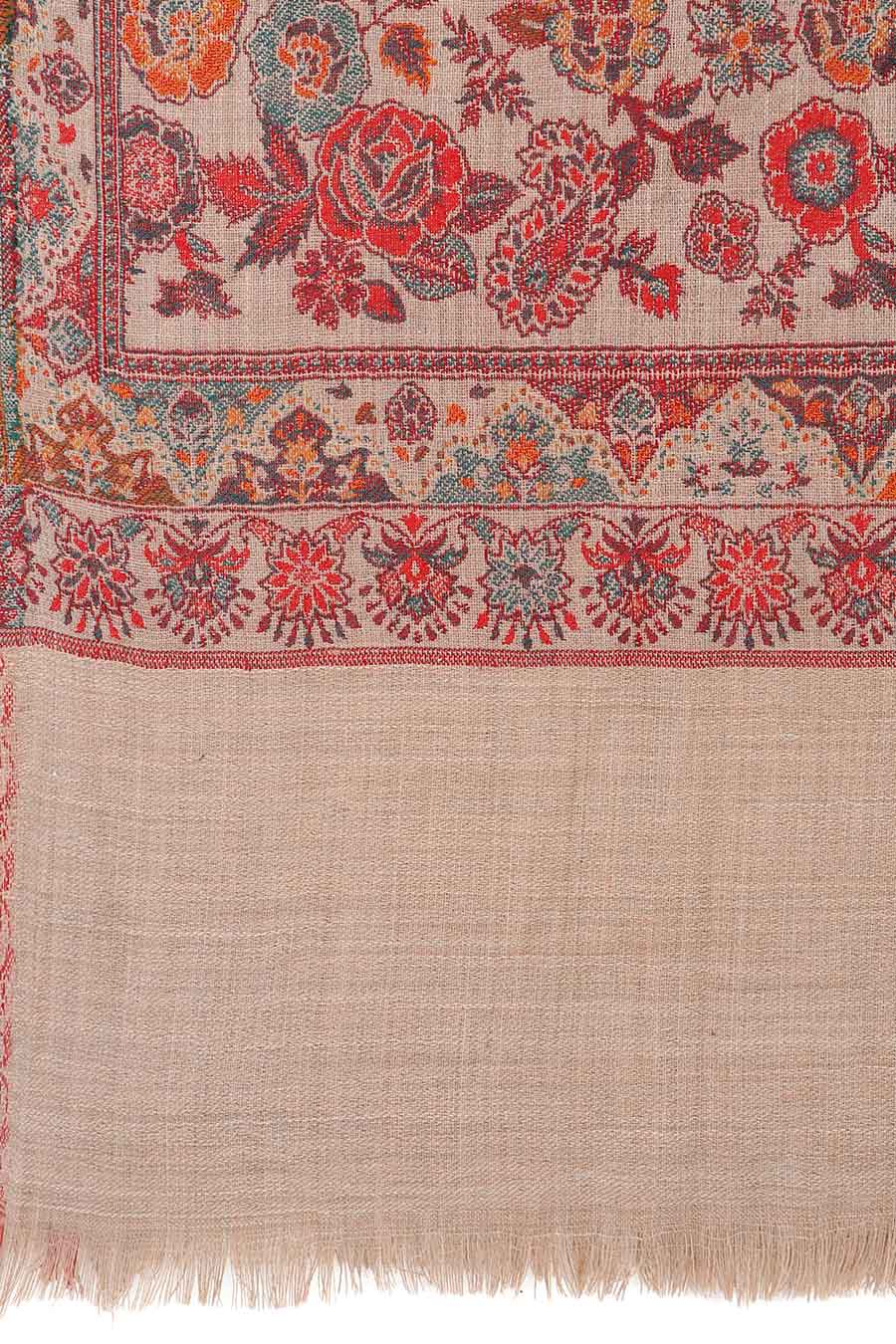 Beige Jamawar Jaal Fine Wool Kashmiri Shawl