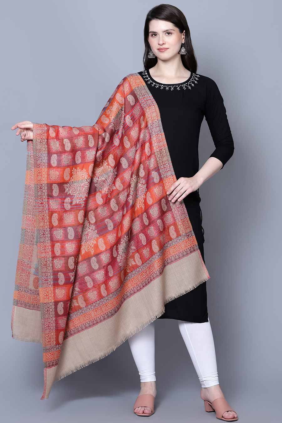Beige Jaal Fine Wool Kashmiri Shawl