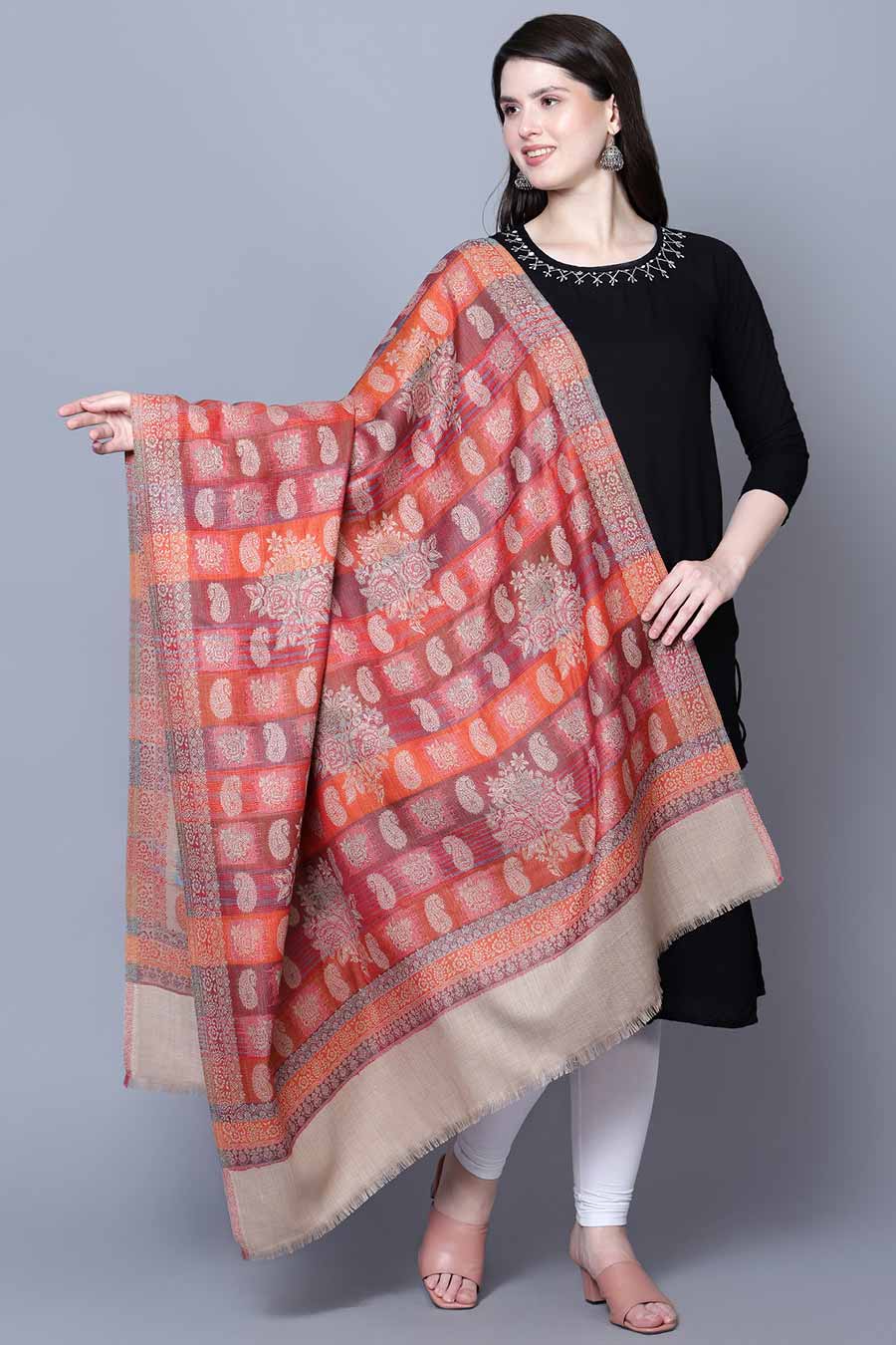 Beige Jaal Fine Wool Kashmiri Shawl