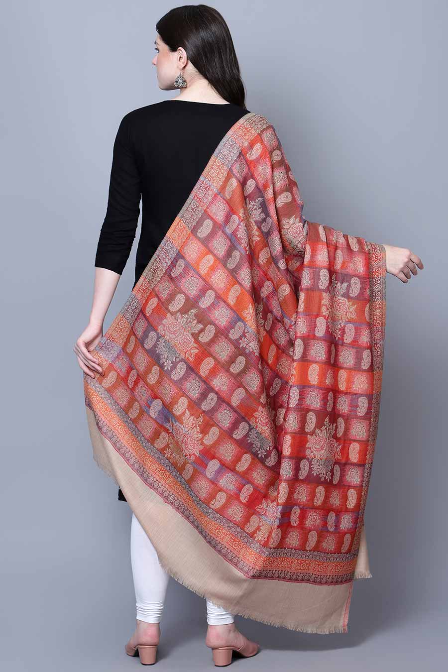 Beige Jaal Fine Wool Kashmiri Shawl