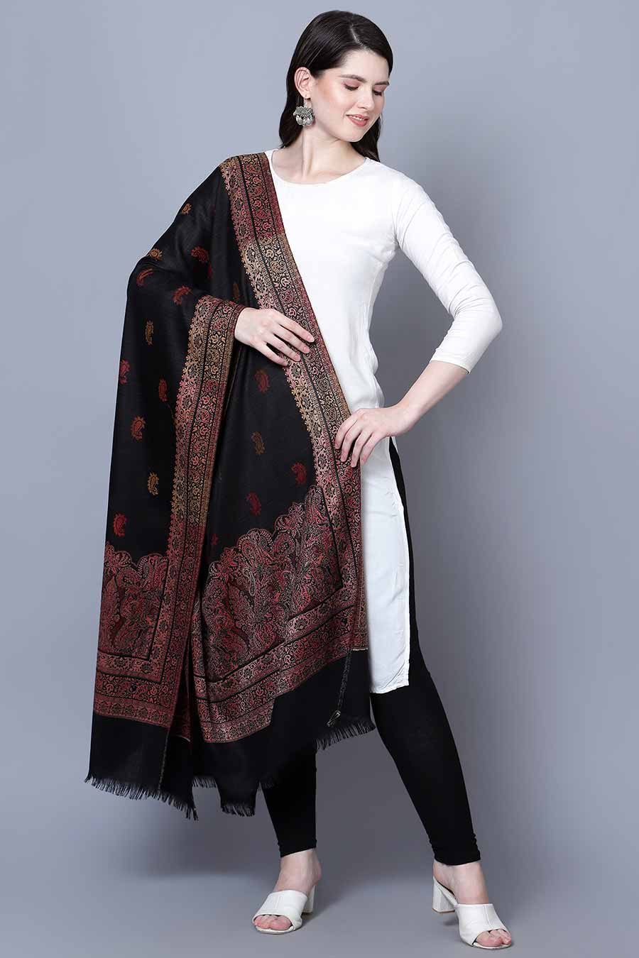 Black Paisley Jaal Fine Wool Kashmiri Shawl