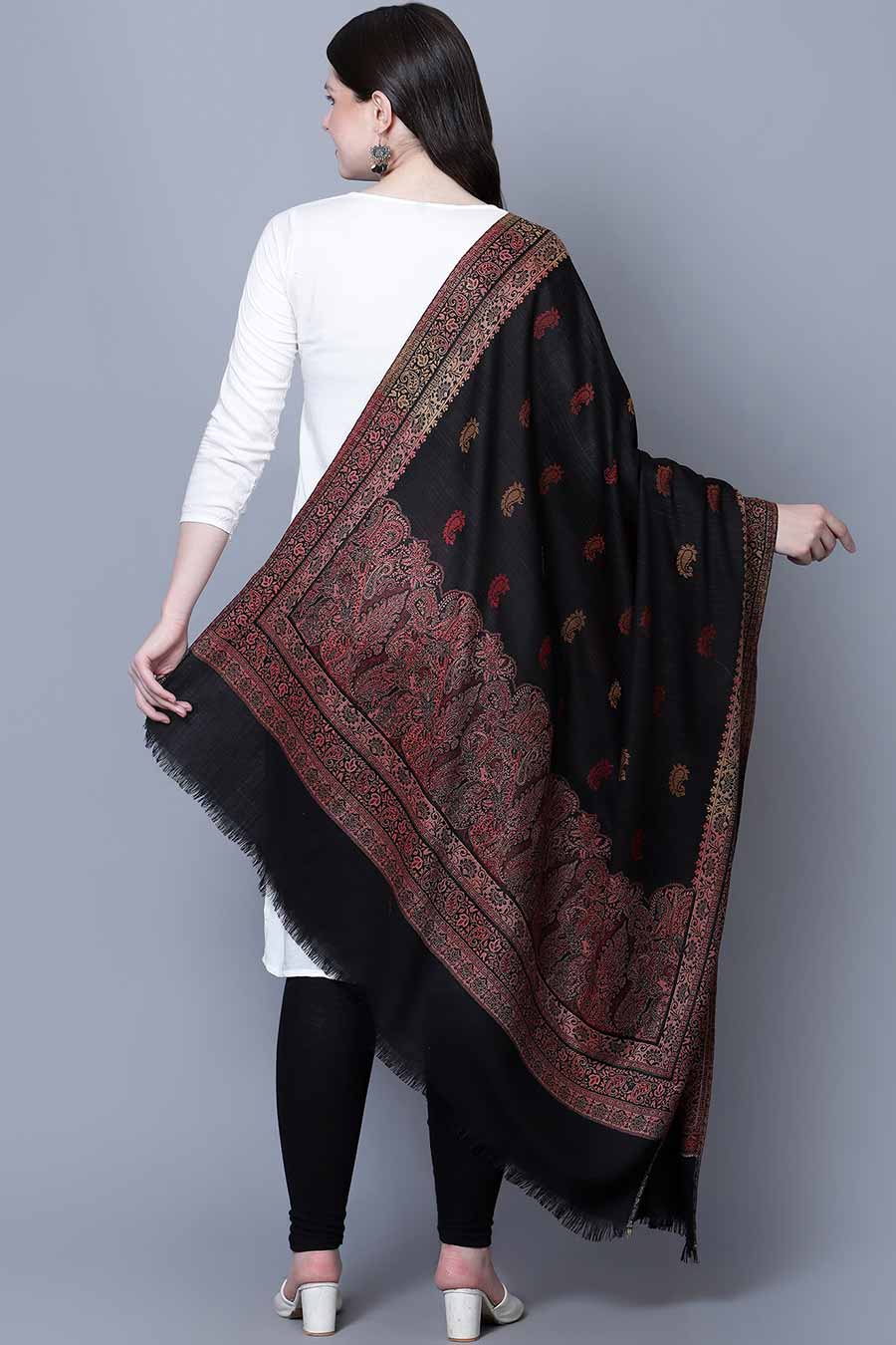 Black Paisley Jaal Fine Wool Kashmiri Shawl