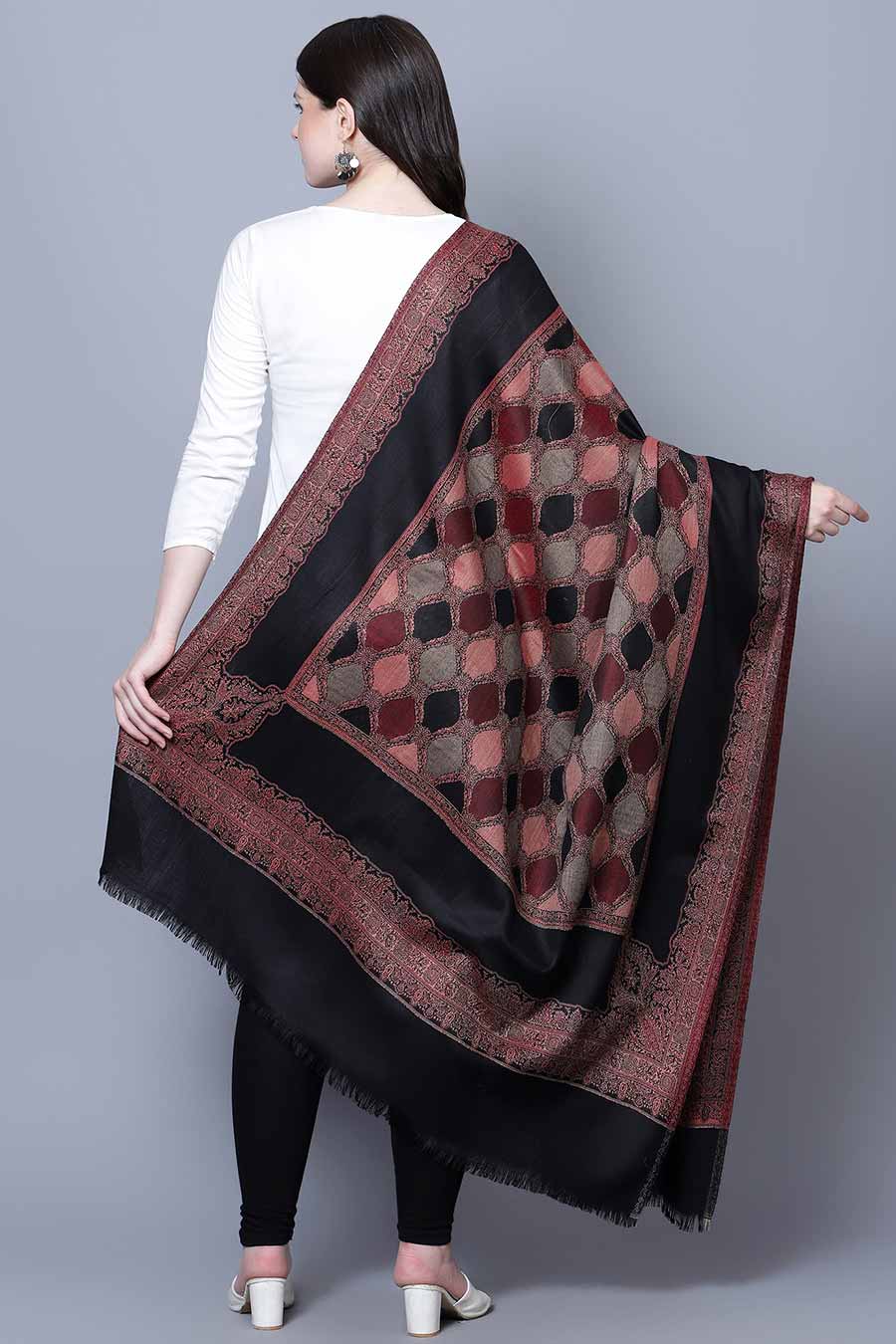 Black Jamawar Jaal Fine Wool Kashmiri Shawl