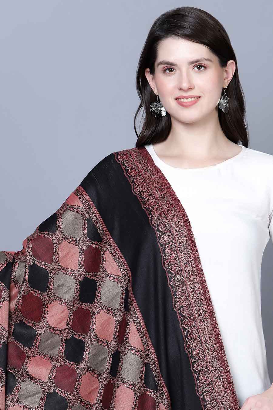 Black Jamawar Jaal Fine Wool Kashmiri Shawl