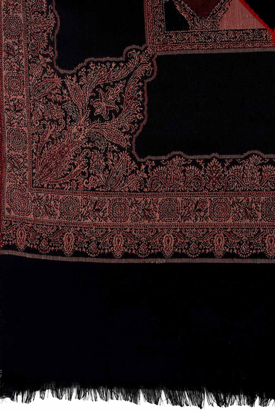 Black Jamawar Jaal Fine Wool Kashmiri Shawl