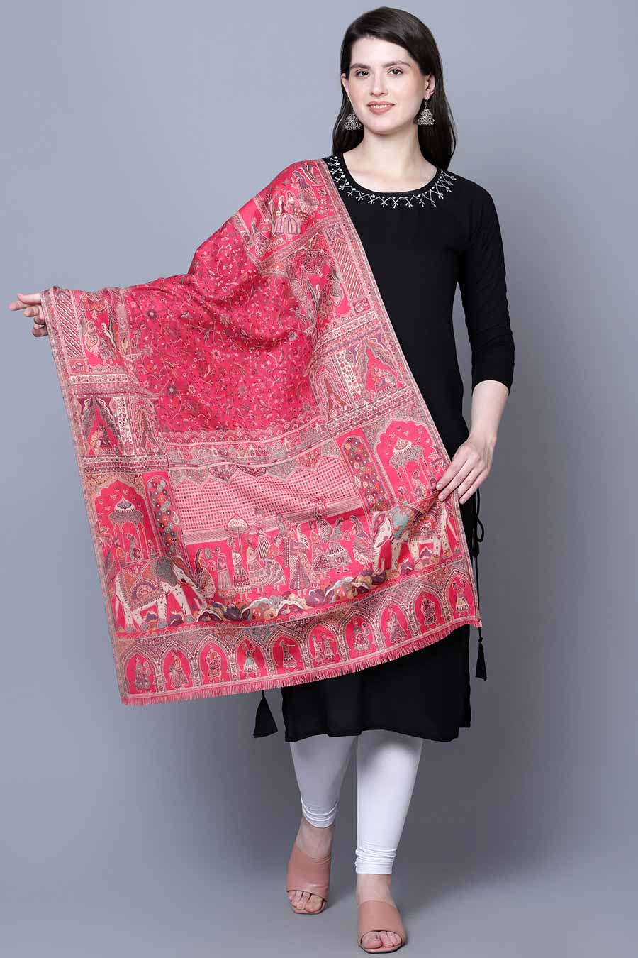 Pink Mughal Darbar Fine Wool Shawl