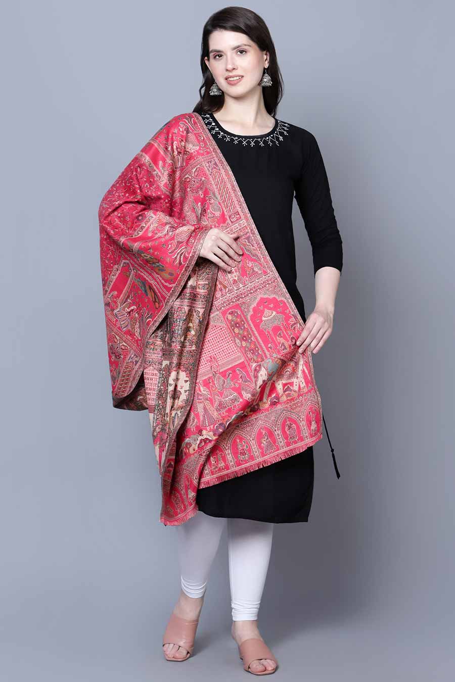 Pink Mughal Darbar Fine Wool Shawl