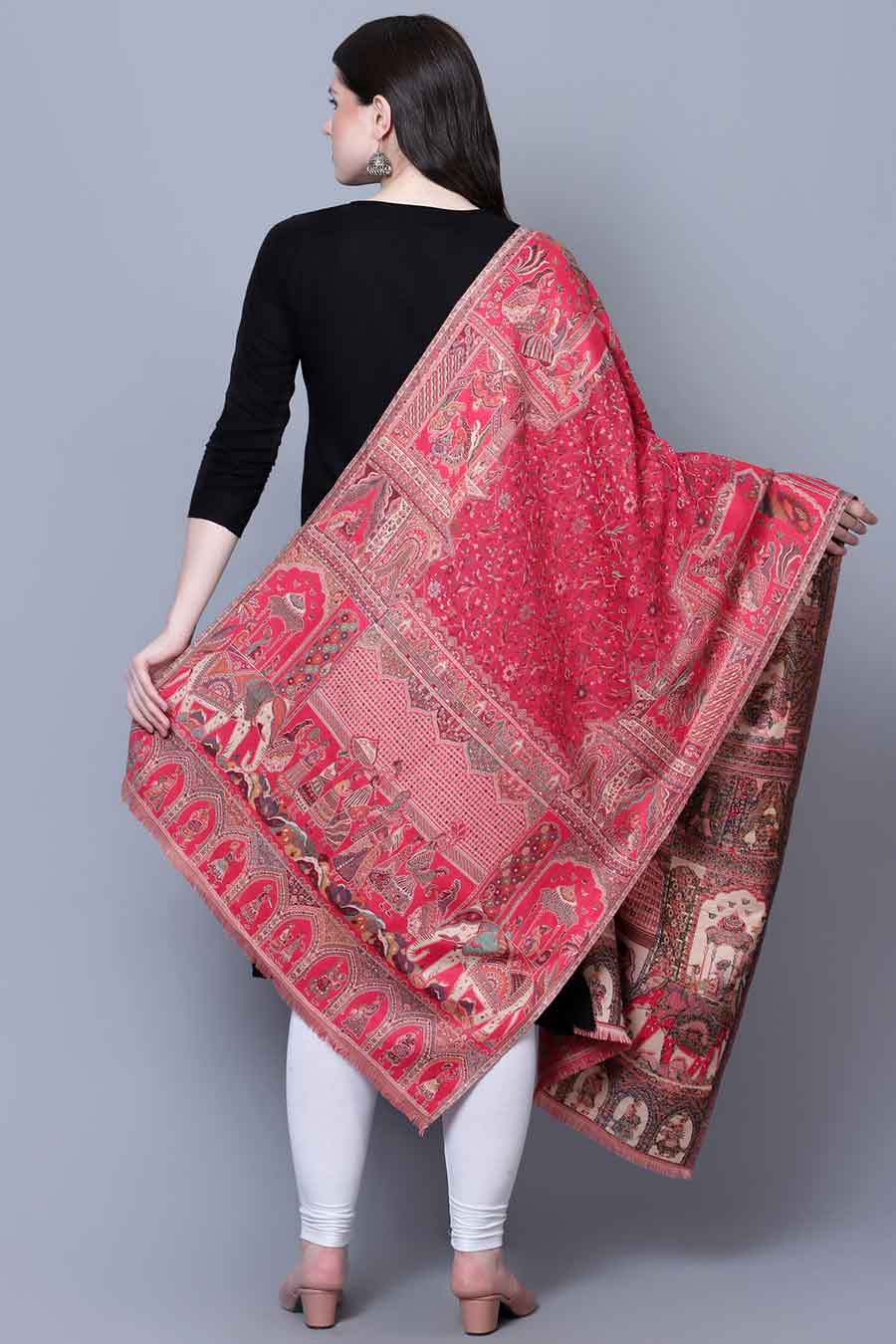 Pink Mughal Darbar Fine Wool Shawl