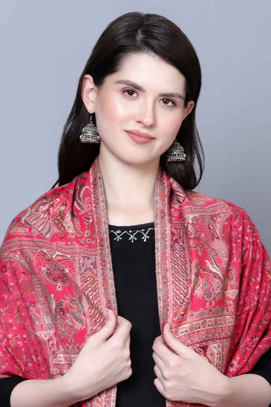 Pink Mughal Darbar Fine Wool Shawl