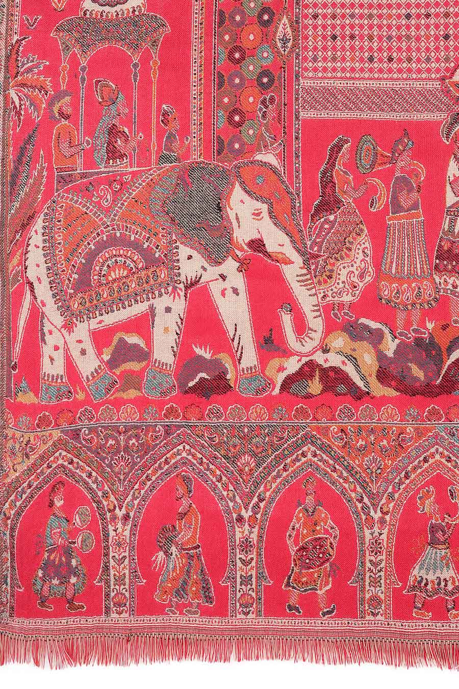 Pink Mughal Darbar Fine Wool Shawl