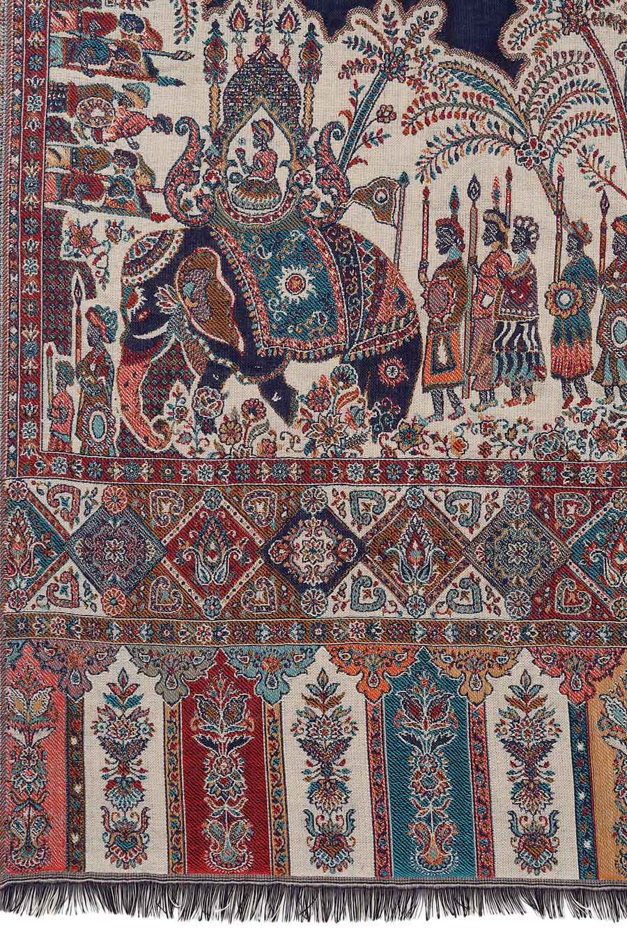 Blue Royal Mughal Darbar Fine Wool Shawl