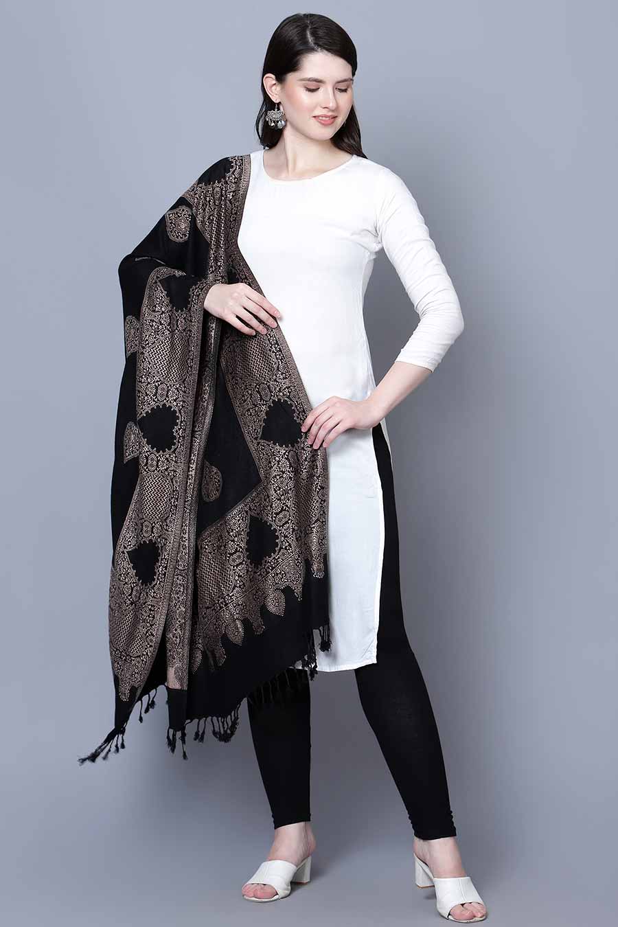 Black Kashimri Paisley Woven Stole