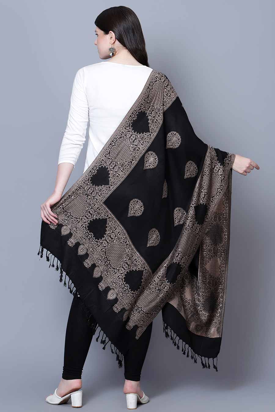 Black Kashimri Paisley Woven Stole