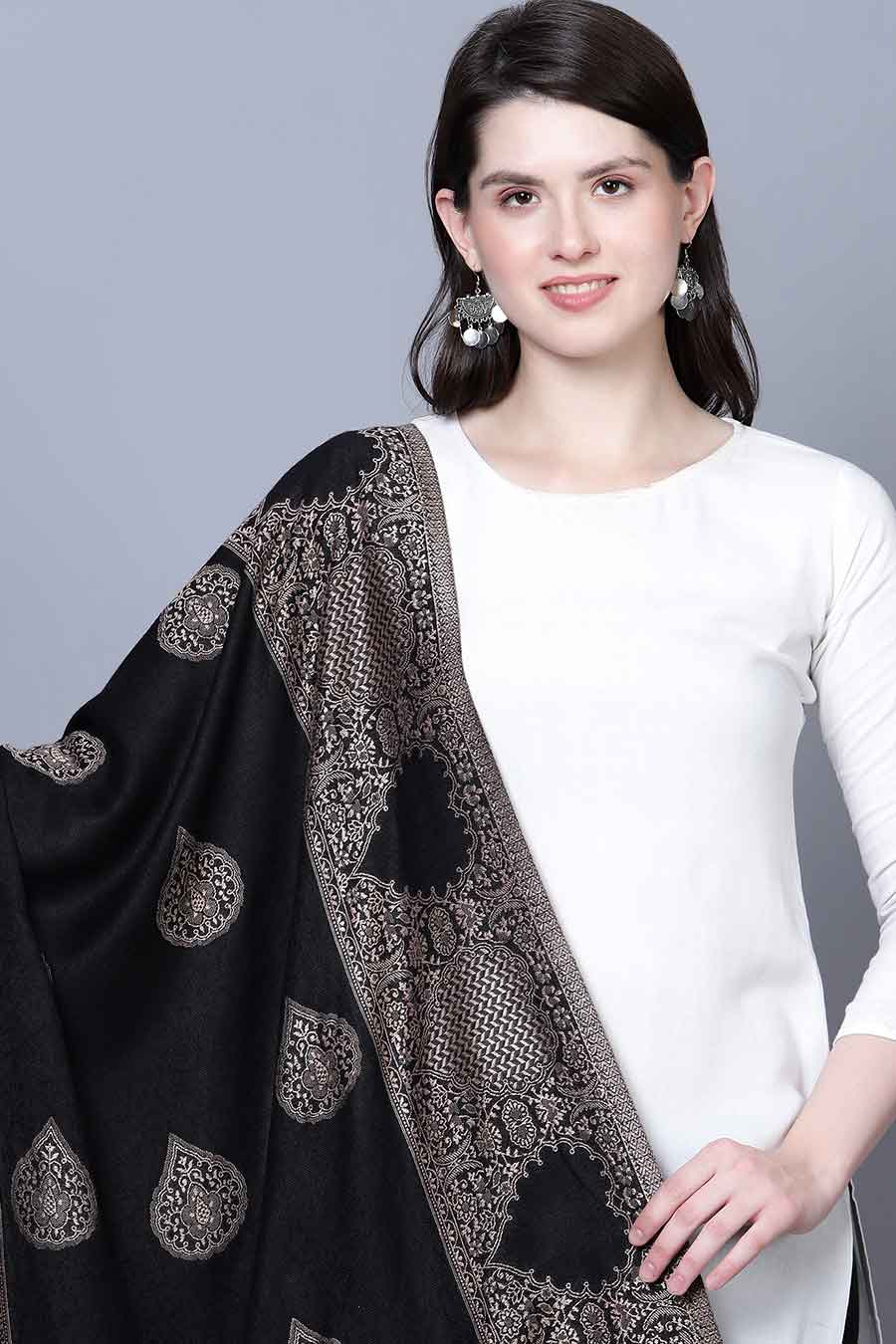 Black Kashimri Paisley Woven Stole