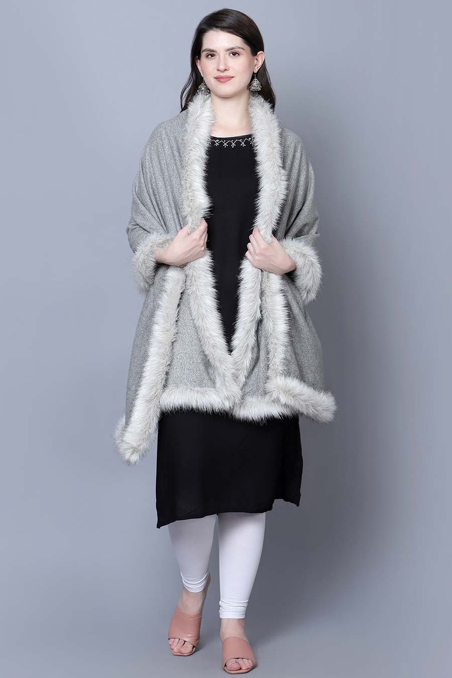 Grey Fur Design Fine Wool Stole