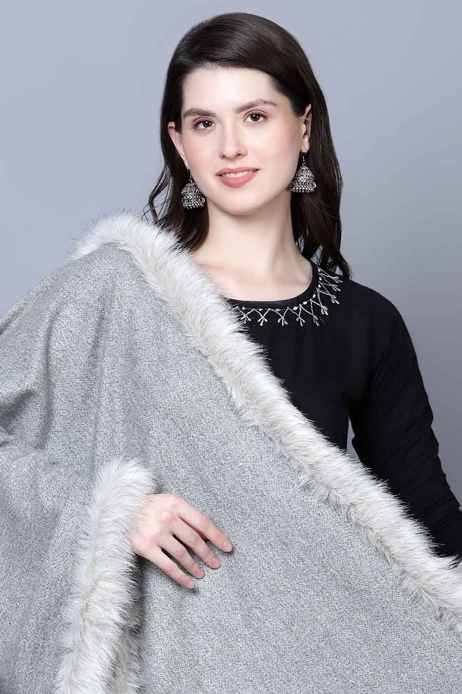 Grey Fur Design Fine Wool Stole