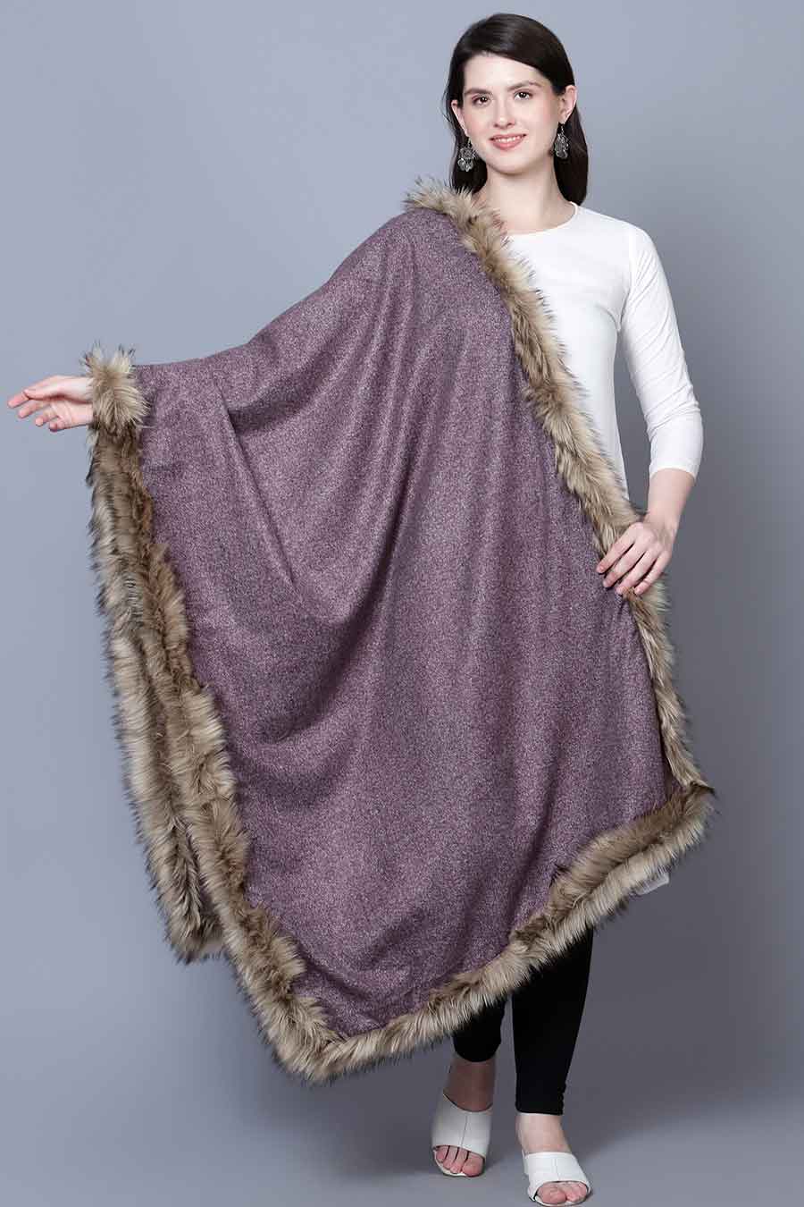 Purple Fur Design Fine Wool Stole