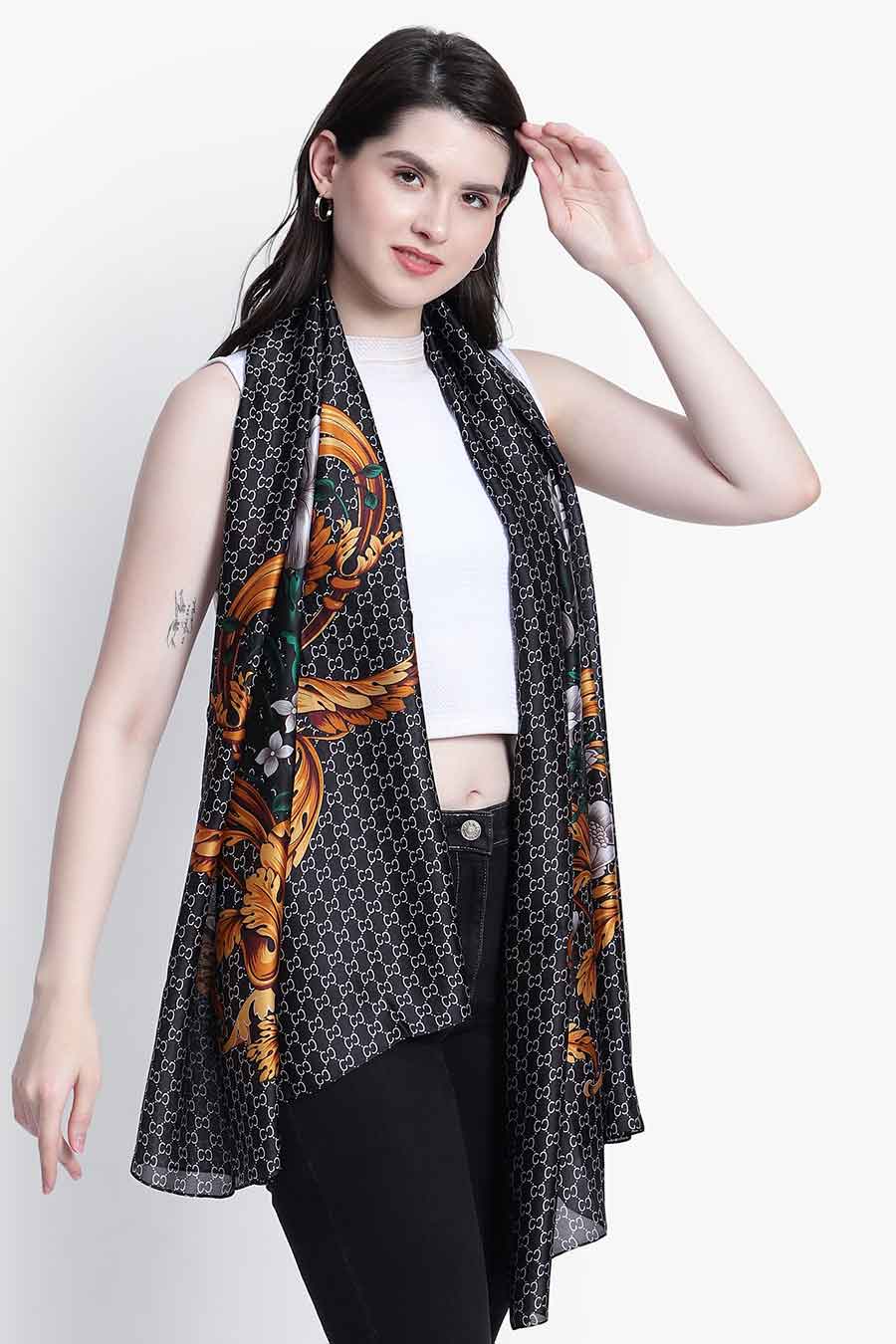 Black Floral Printed Scarf