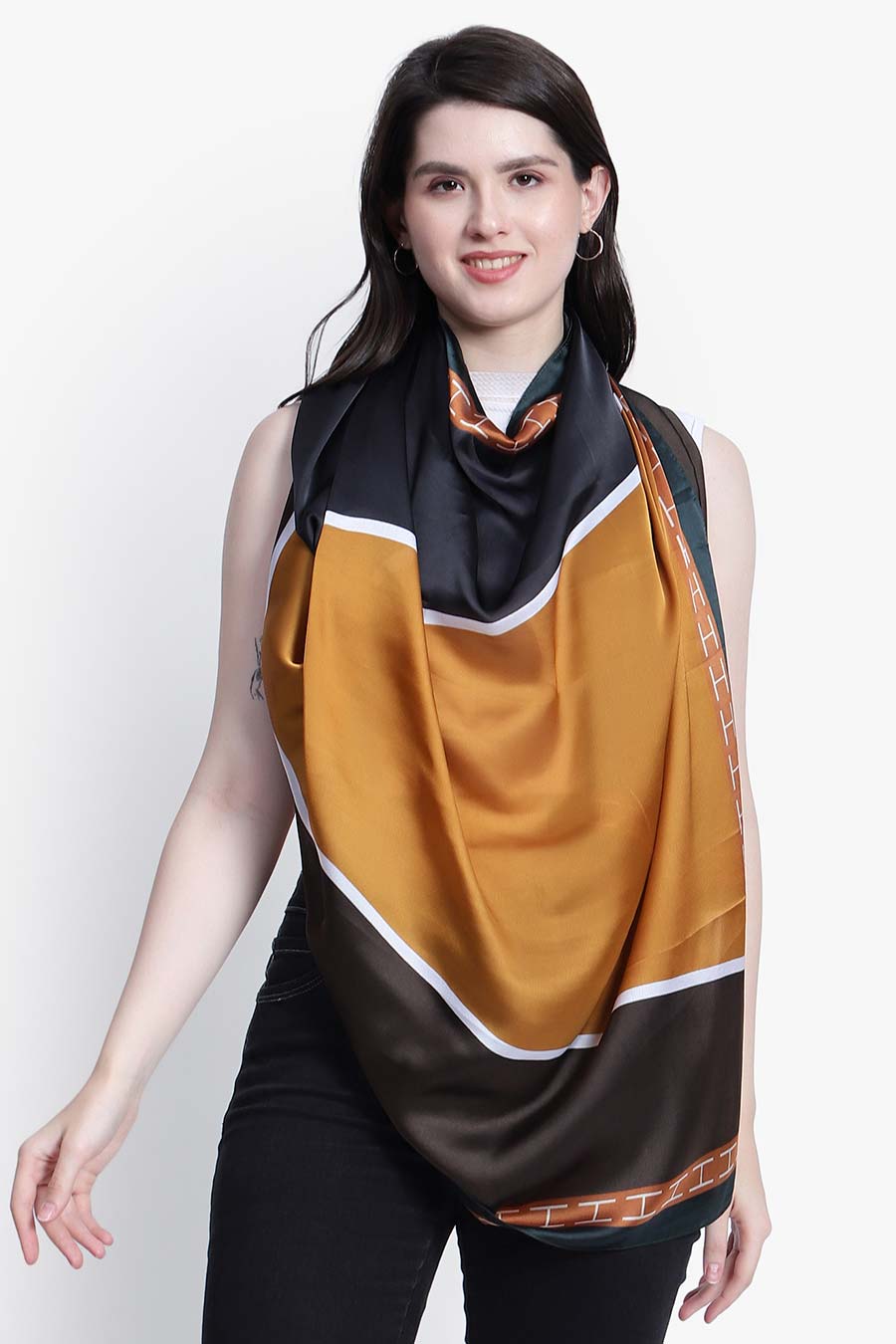 Colour Blocked Printed Scarf