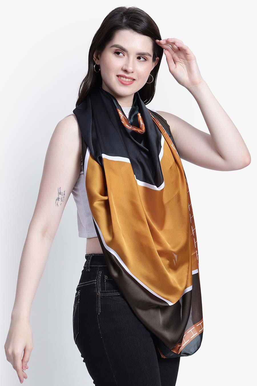 Colour Blocked Printed Scarf