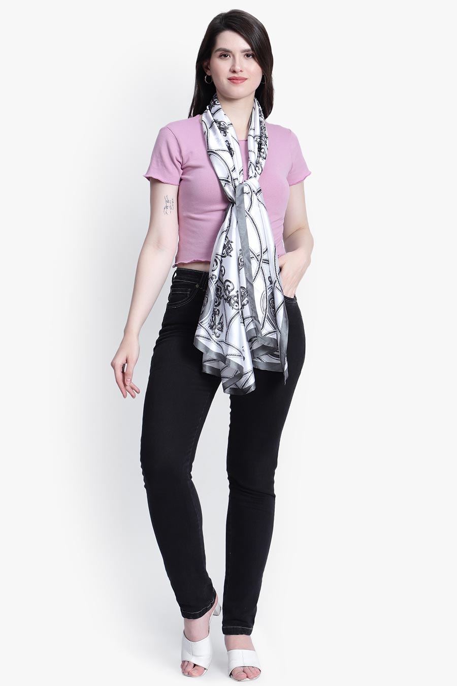 White Printed Scarf