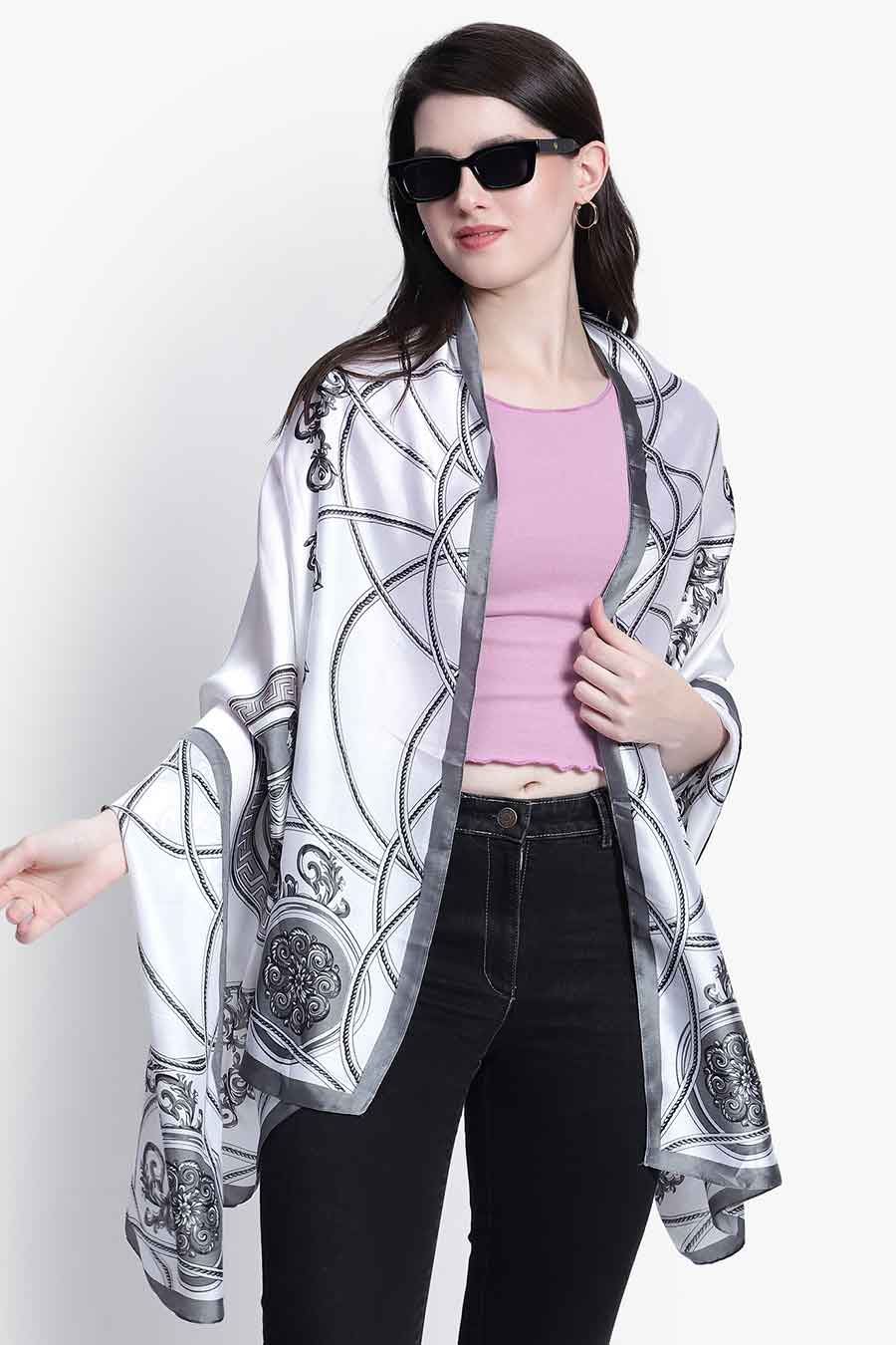 White Printed Scarf