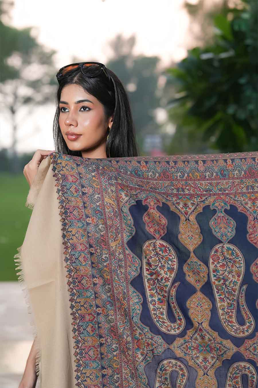 Blue Paisley Faux Pashmina Shawl