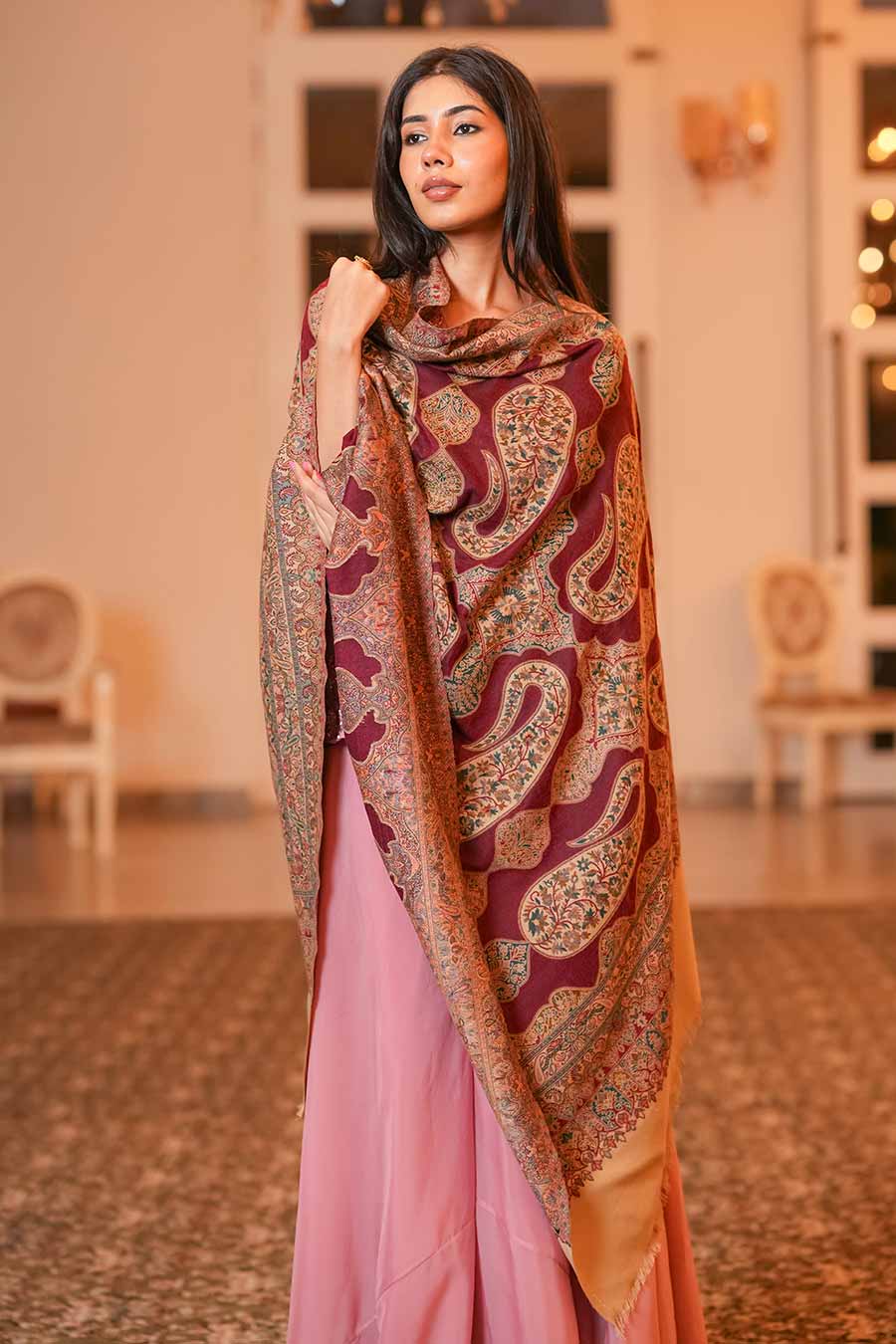 Maroon Paisley Faux Pashmina Shawl