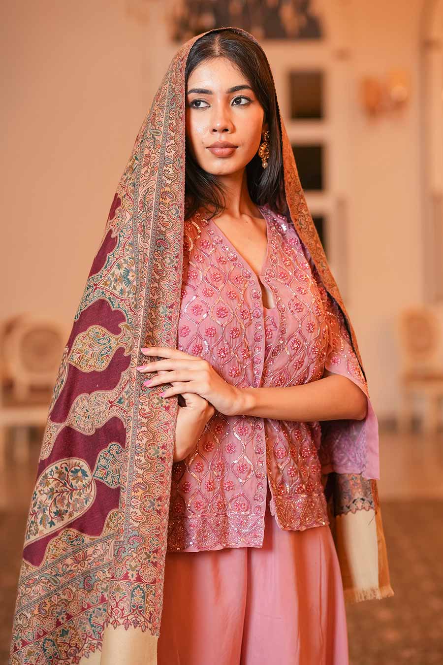 Maroon Paisley Faux Pashmina Shawl