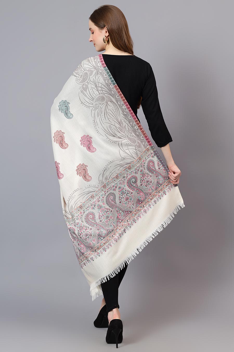White Paisley Fine Wool Shawl