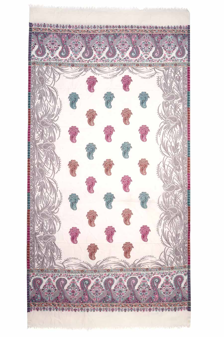 White Paisley Fine Wool Shawl
