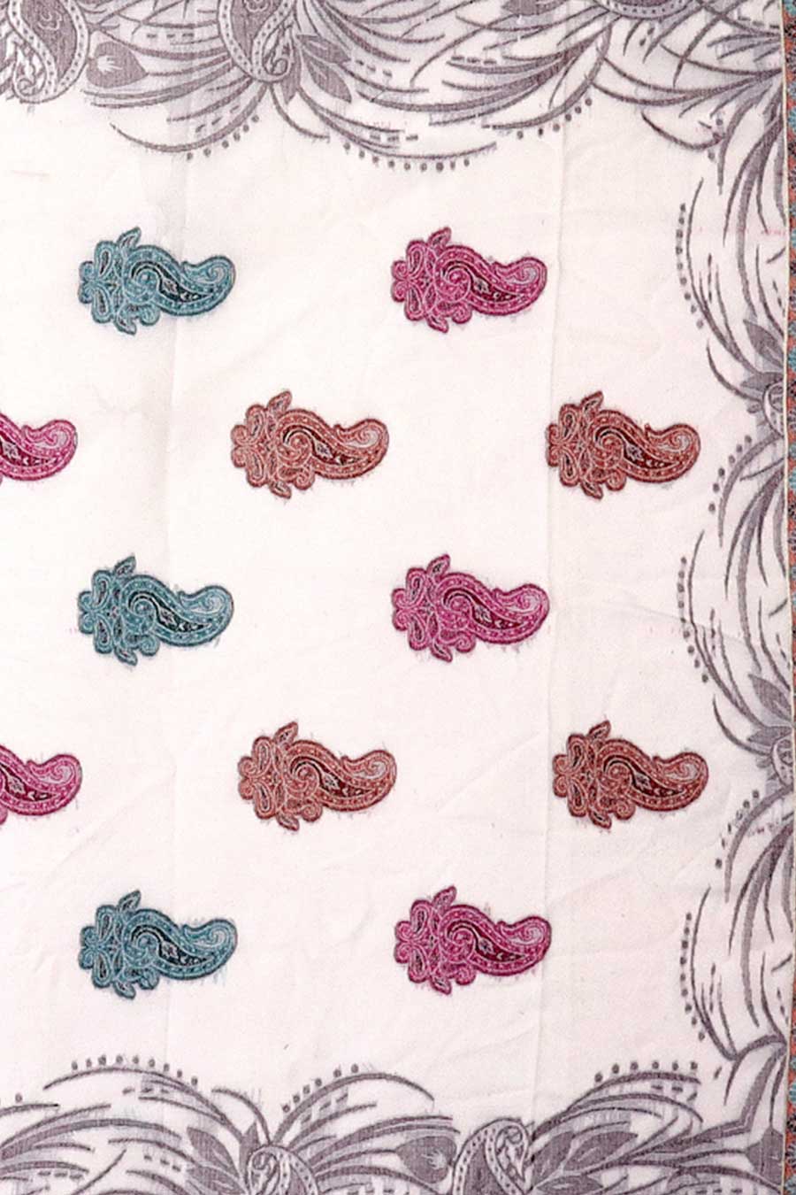 White Paisley Fine Wool Shawl