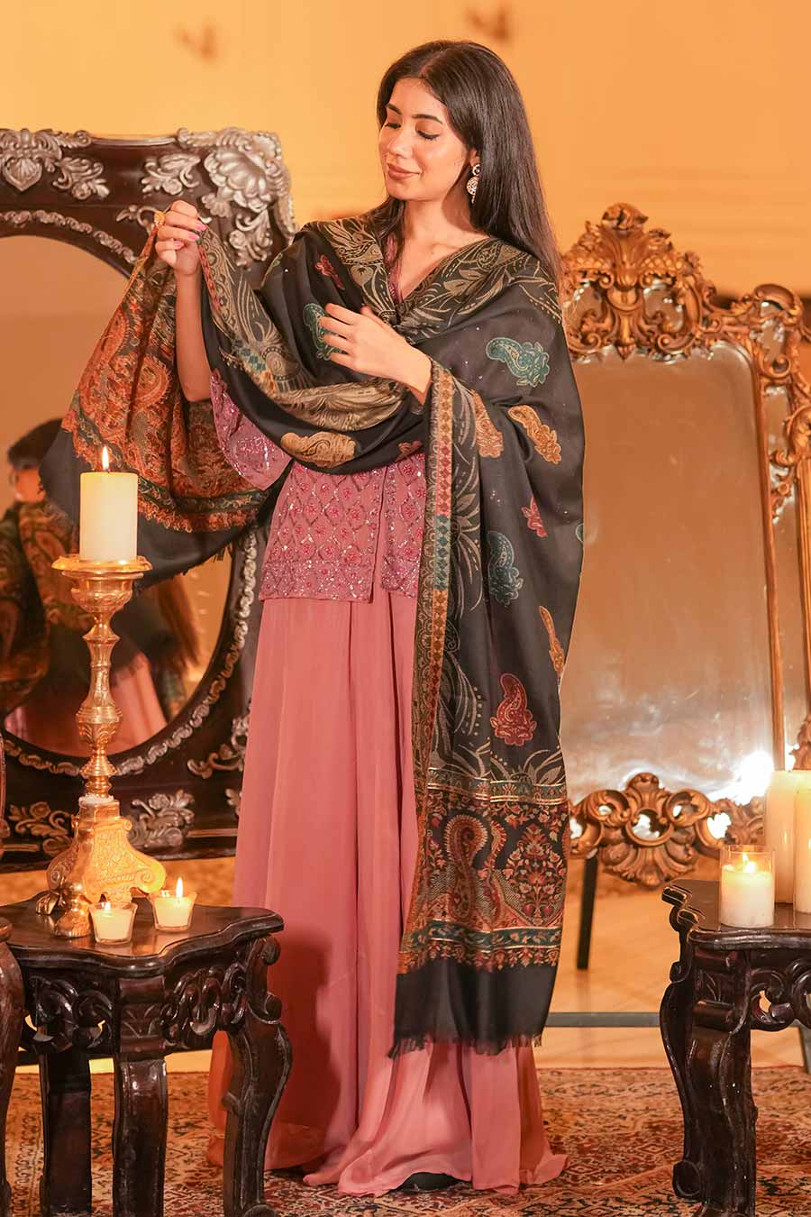 Black Paisley Fine Wool Shawl