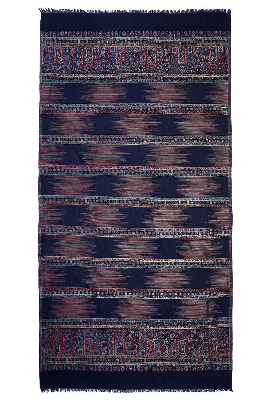 Blue Metallic Zari Weave Fine Wool Shawl