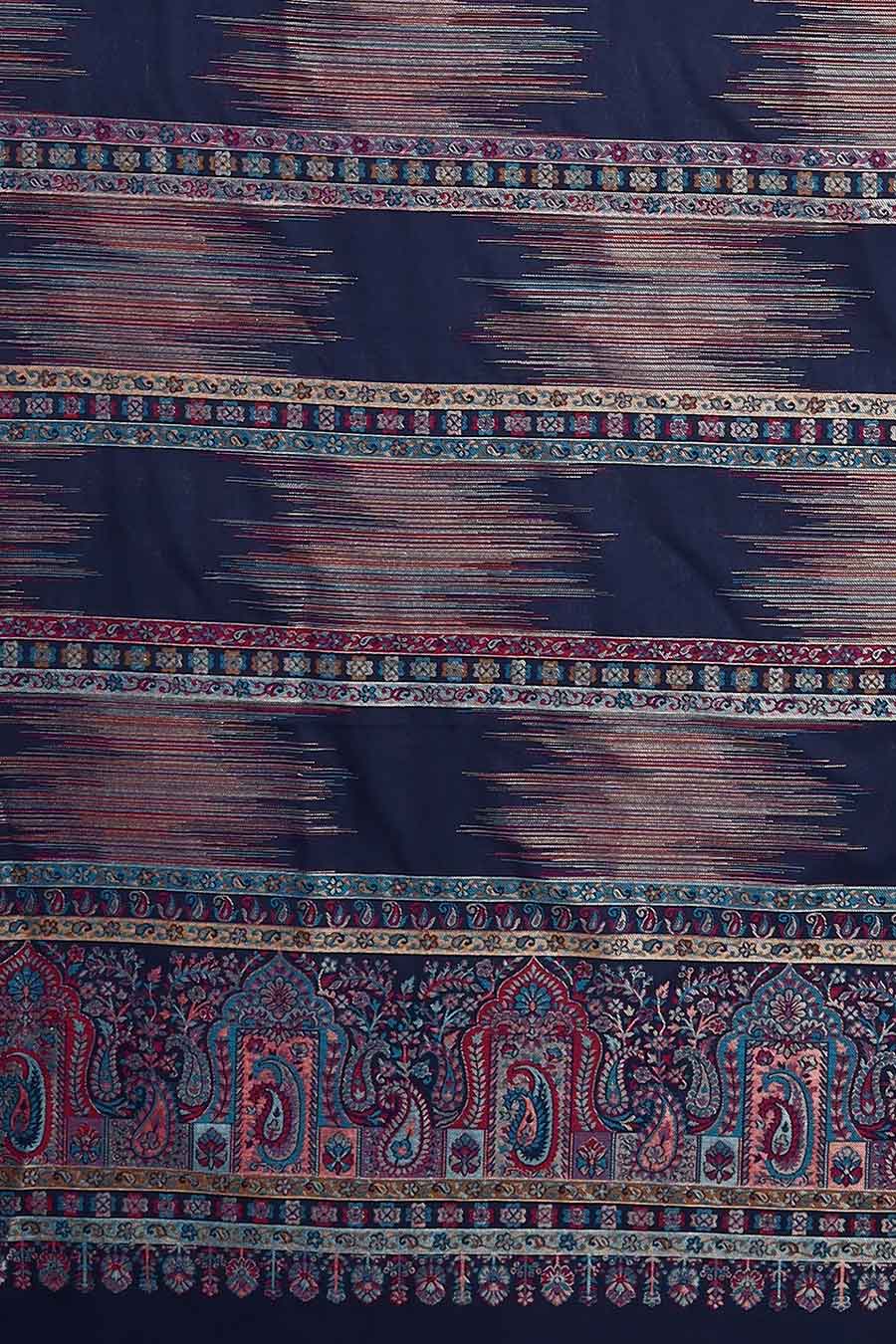 Blue Metallic Zari Weave Fine Wool Shawl