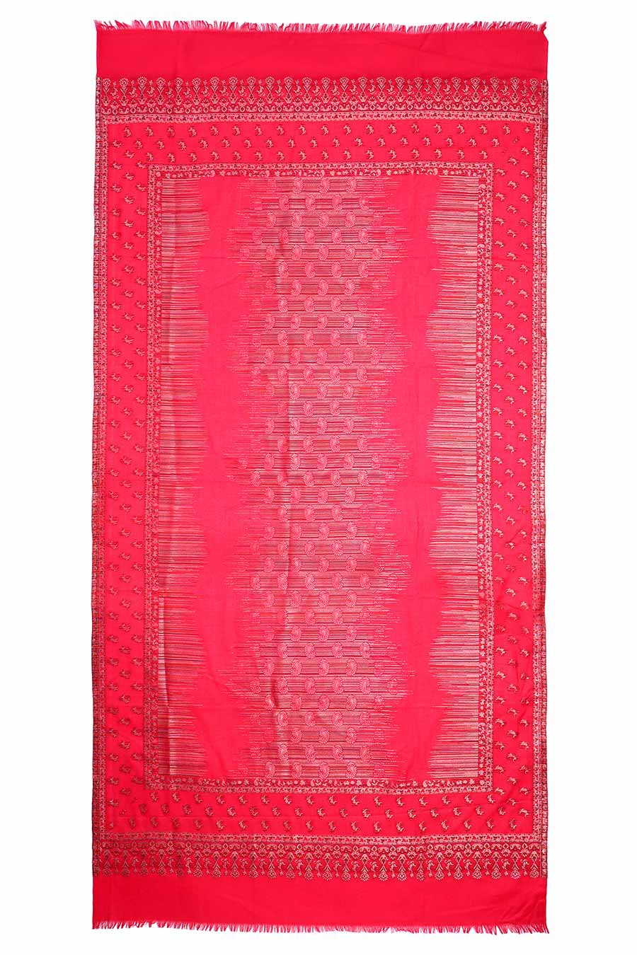 Red Metallic Zari Weave Fine Wool Shawl