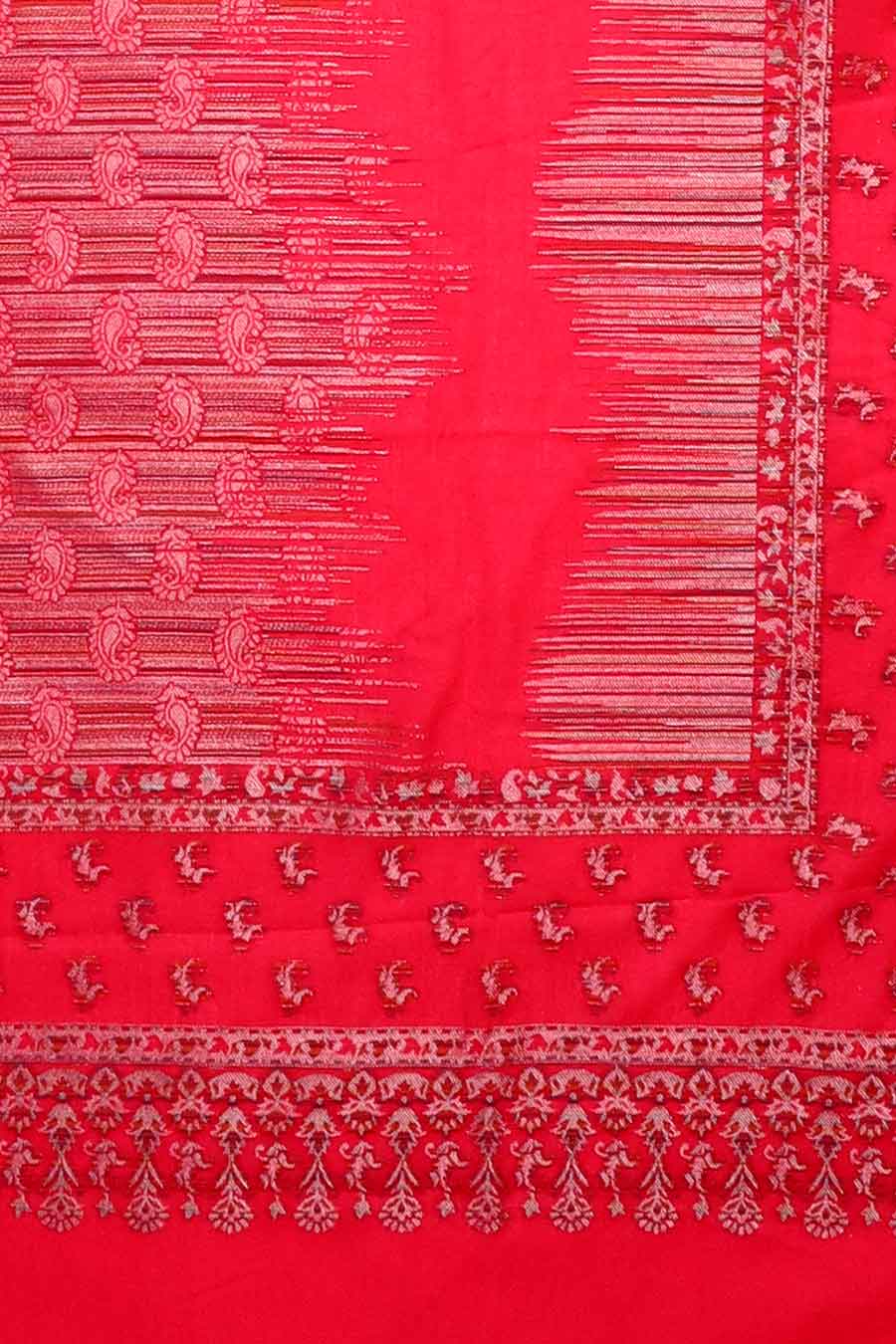 Red Metallic Zari Weave Fine Wool Shawl